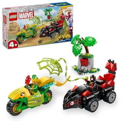 Immagine di LEGO Spidey e i Suoi Fantastici Amici Inseguimento sui Dino Veicoli di Spin ed Electro, Giochi Educativi Ruolo per Bambini Bambine da 4 Anni Supereroe con Macchina Moto Giocattolo 11198
