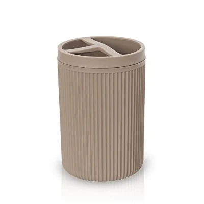 Immagine di Inbagno Bicchiere portaspazzolini colorato Tortora, infrangibile in plastica, Linea Ring