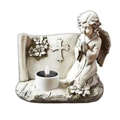Immagine di HAC24 angelo custode a energia solare, decorazione forma di angelo, per tomba, da giardino, resistente alle intemperie, lampada solare