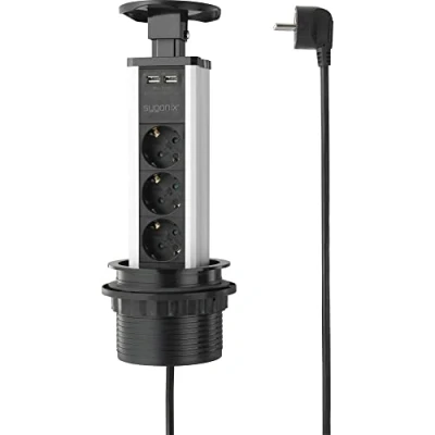 Immagine di Sygonix SY 4737794 Multipresa verticale a torre Nero, Argento Schuko 1 pz.
