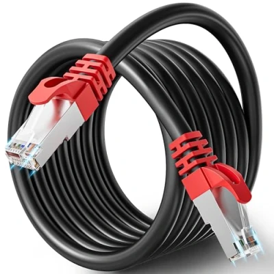 Immagine di Cavo Ethernet 12 Metri, Cat 7 di Rete Metri Schermato RJ45 LAN Alta Velocità 10Gbps Interno Internet 12mt SFTP Gigabit Nero Patch per Switch Router Modem