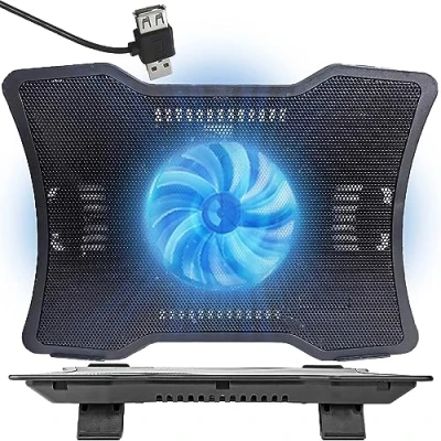 Immagine di Retoo Base di Raffreddamento, PC portatile, Supporto ventilato Per computer portatile gioco, Laptop da Gaming, Forte ventole, Stabile e silenziosa, 2x USB, Luce LED Blu, PS4, PS5, Xbox One