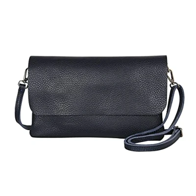 Immagine di AmbraModa GLX11 Borsa a tracolla da donna, in vera pelle, con rimovibile e regolabile, adatta per cellulari tablet fino 7 pollici, (blu scuro)