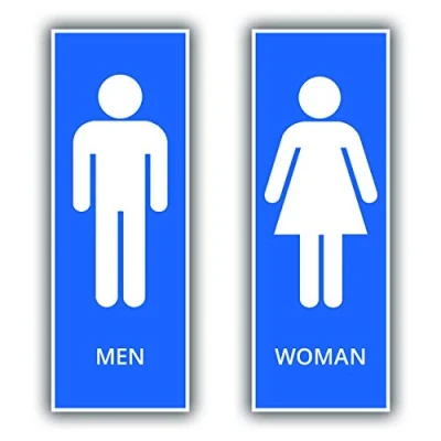Immagine di 4x Adesivi WC Pittogramma WOMAN &amp; MAN DONNA UOMO 21x7,2cm per Uso Interno o Esterno con Protezione UV Resistente alle Intemperie Segnali di Obbligo STROBO