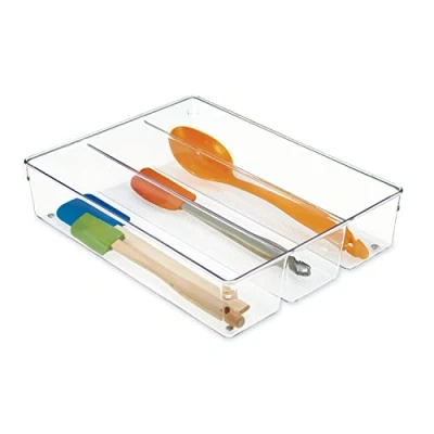 Immagine di iDesign cassetto portaposate con 3 scomparti, grande inserto per da cucina, pratico organizer utensili trasparente