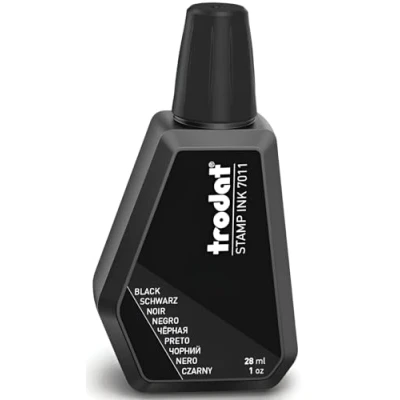 Immagine di Trodat 7011, Flacone di Inchiostro Nero per la Ricarica dei Tamponi o Cuscinetti, 28 ml, a Base d&#039;Acqua Timbrare Documenti, Impronte Pulite e Nitide, Tappo Richiudibile