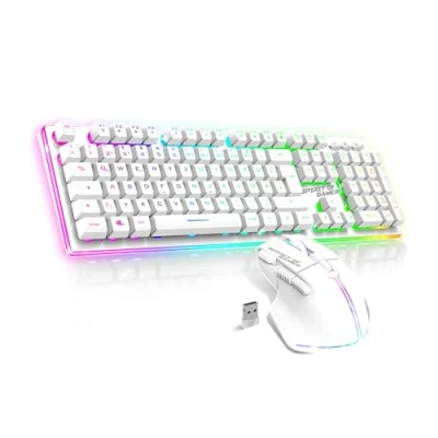 Immagine di SPIRIT OF Gamer x MK600 Pack Tastiera Mouse Wireless Bianco Ricaricabile RGB Layout QWERTZ Tedesco Retroilluminato Gaming Keyboard Semi Meccanica 4800 DPI PC