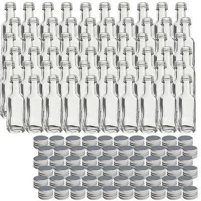 Immagine di gouveo set da 60 bottiglie in vetro Maraska 20 ml con tappo a vite argento mini bottiglia 0,02 l riempire per liquore, grappa, olio o l&#039;artigianato