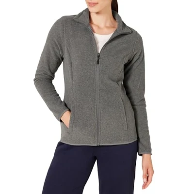 Immagine di Amazon Essentials Giacca in pile morbido con cerniera intera dal taglio classico (disponibile taglie forti) Donna, Carbone Puntinato, XS