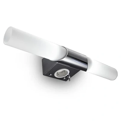 Immagine di B.K.Licht Mithra, luce LED da specchio, lampada muro per bagno con 2 lampadine E14 incluse, calda 3000K, 2x470Lm, corpo metallo cromato e vetro bianco