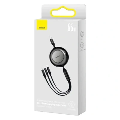 Immagine di Baseus 3 In 1 Estensibile USB A C + Micro Lightning Cavo 1,1M Nero