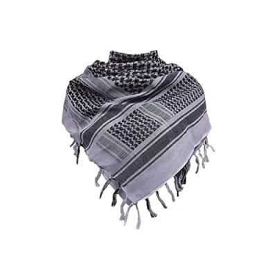 Immagine di Morbido Cotone Shemagh Sciarpa Araba Cappello Da Sole Combattimento Deserto Keffiyeh SAS Army Tactical Military Desert Head Neck Wrap maschera, Grigio e nero., Taglia unica