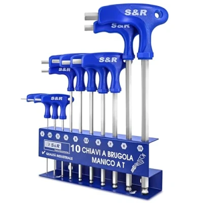 Immagine di S&amp;R Chiavi Esagonali Allen Kit Brugole Lunghe con Manico a T (2 10 mm). Set Maschio Qualità Industriale