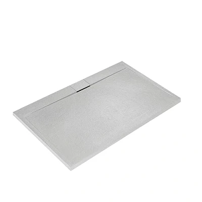 Immagine di Ideal Standard Ultra Flat S i.life, Piatto doccia rettangolare 160x80 in resina, Piletta di scarico lato lungo, Finitura opaca effetto pietra, Bianco
