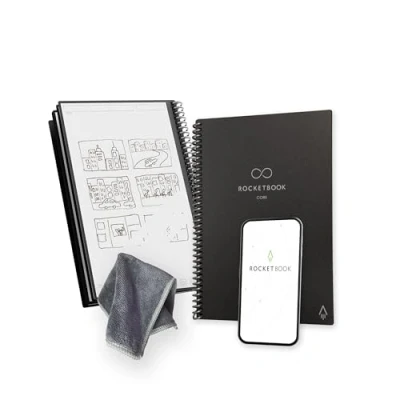 Immagine di Rocketbook Core Quaderno a Spirale Riutilizzabile, Formato Executive 15 cm x 22,4 cm, Nero Pagine Puntinate, Connessione App, Copertina Resistente, Ideale per Scuola, Lavoro e Progetti Creativi