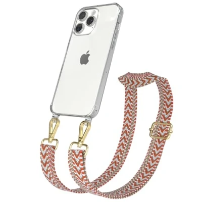 Immagine di EAZY CASE Catena per cellulare con tracolla regolabile iPhone 15 Pro Max Cinghia da tasca trasparente Max, sottile in blu, rosso oro