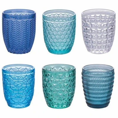 Immagine di Set 6 bicchieri acqua 320 ml in vetro colorato, Geometrie Ocean