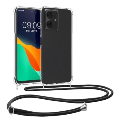 Immagine di kwmobile Custodia Compatibile con Motorola Moto G54 5G Cover Back Case in Silicone TPU Protezione Smartphone Cordino nero/trasparente