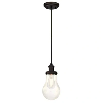 Immagine di Westinghouse 6338340 Lampada a Sospensione per Interni Monoluce, Bronzata ad Olio, Paralume in Vetro Goccia Chiaro