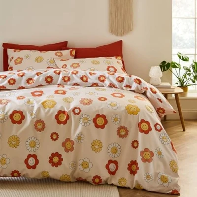 Immagine di Sassy B Bedding Groovy Set copripiumino reversibile con federe, motivo floreale, colore: naturale