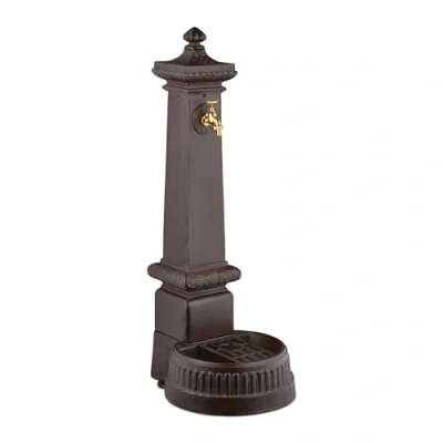 Immagine di Relaxdays Fontana da Giardino in Stile Antico, Fontanella a Colonna con Rubinetto e Vaschetta, 100x44,5x38 cm, Marrone, Acciaio, Alluminio