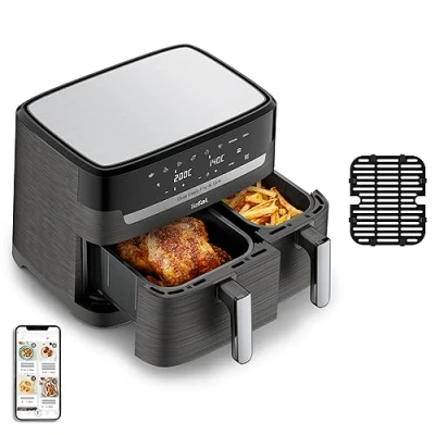 Immagine di Tefal EY905B10, Easy Fry &amp; Grill Dual XXL, 8,3 L, acciaio inossidabile, doppi cassetti, friggitrice ad aria combinata e grill, pasto completo in famiglia, risparmio energetico, 8 programmi di cottura