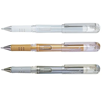 Immagine di Pentel Hybrid gel Grip DX K230/3 Pattini in metallizzati, 1 mm, colore: Oro Argento e Bianco