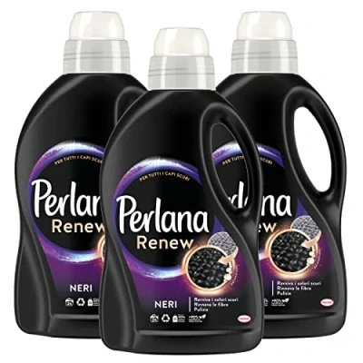 Immagine di Perlana Renew Neri Detersivo Liquido per Tessuti Scuri con Repair Complex Lavatrice e a Mano 3 Flaconi da 1,44L