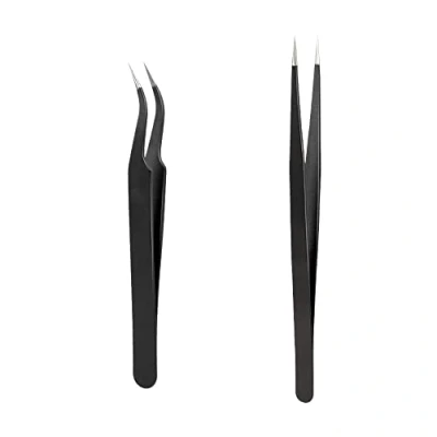 Immagine di Set di Pinzette per Sopracciglia,2 PCS Punta Precisione Inclinata e Puntiforme in Acciaio Inox con Rivestimento Uomini Donne