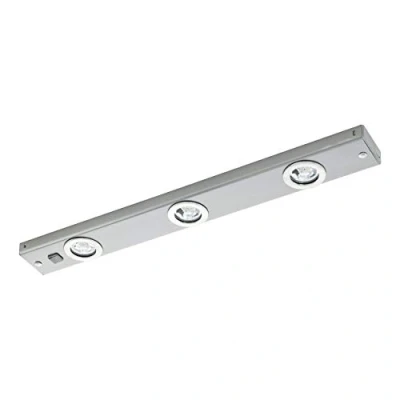 Immagine di Eglo Kob LED lampada sottopensile da cucina a 3 luci in metallo argentato, con interruttore bilanciere, bianco caldo
