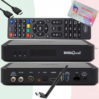 Immagine di TiVuSat 4K UHD scheda + ricevitore satellitare DIGIQuest Q80 H.265 S2+T2 HEVC Set Top Box, certificato con (attivata), lettore multimediale, WebRadio, 150 Wifi, HDMI HTS