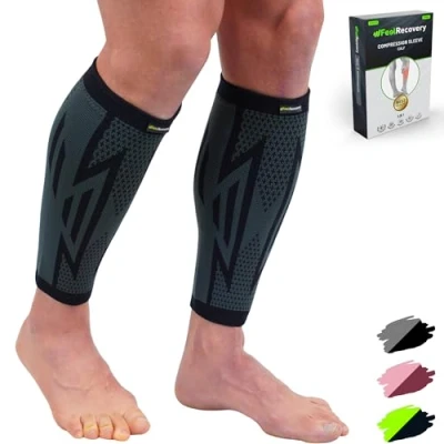 Immagine di Feel Recovery 2 Fasce a Compressione Polpaccio per Uomo e Donne Calze Graduata Elastiche da Corsa, Sport, Running, Ciclismo Traspiranti Antiscivolo (XL, Nero)