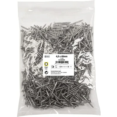 Immagine di Connex KL3264040 viti universali, 4,0 x 40 mm, confezione grande da 1 kg, testa svasata, attacco Torx TX, filettatura parziale, in acciaio inox, set di sacchetto