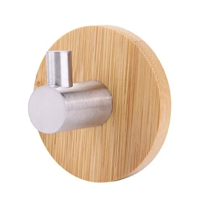 Immagine di Aigid appendiabiti da parete ganci portasciugamani adesivi base in bambù legno, acciaio inossidabile, per bagno, cucina, camera letto, single hook
