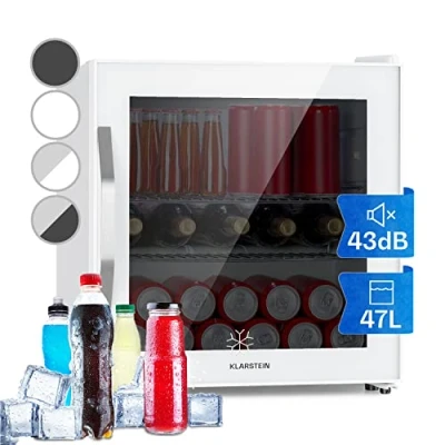 Immagine di KLARSTEIN Mini Frigo da Camera per Birra, Portatile Camera, Piccolo Ufficio, Ufficio con Porta in Vetro, Bar Ripiani Rimovibili, 3 10C, 47L