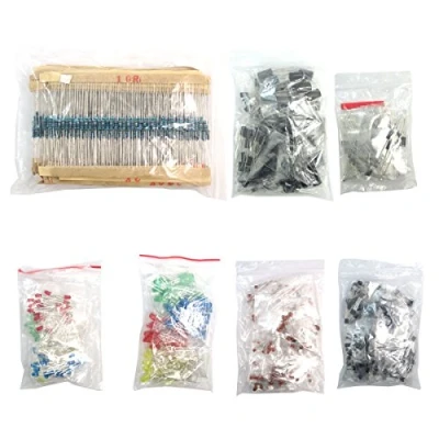 Immagine di DollaTek Pacchetto di componenti elettronici (Totale 1390 PCS) Diodi LED, 30 resistori Valore, condensatore elettrolitico, Condensatori ceramici, Comuni, Transistor Comune