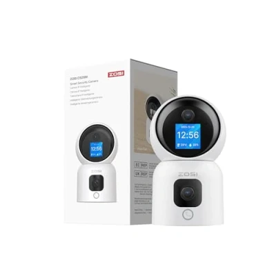 Immagine di ZOSI 3MP+3MP Telecamera WiFi Interna a Doppio Obiettivo, con Monitor HD, Videochiamata Gesti o Clic, Tracciamento Automatico delle Persone, Avviso Istantaneo, C528M