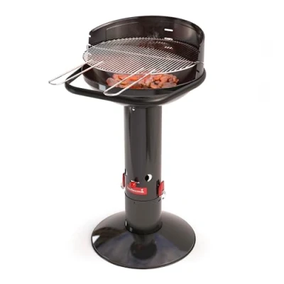 Immagine di Barbecook Loewy 50 barbecue a carbone con protezione antivento, rotondo QuickStart e QuickStop, regolabile in 3 posizioni, nero, griglia di Ø 47,5 cm