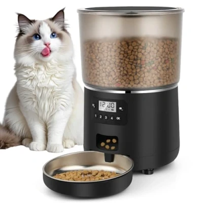 Immagine di Distributore Automatico Cibo Gatti, Apritsce 4L Dispenser Crocchette Gatto con Timer Programmabile, Gatti 1 4 Pasti al Giorno, Dosatore per