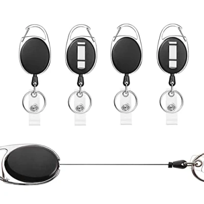 Immagine di Porta badge retrattile, 4 pezzi portachiavi retrattile,Clip a Bobina, con avvolgitore da cintura per ID holder,per Esposizione,Ufficio, Affari (Nero Pezzi)