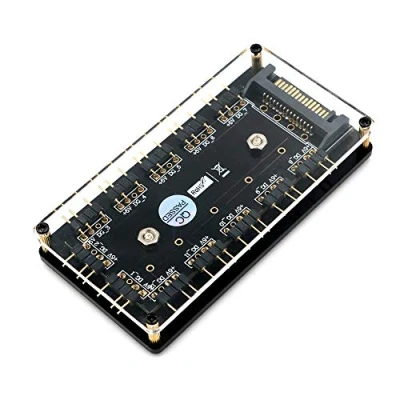 Immagine di Hub Splitter LED RGB a 12 Vie 5V con Cassa in PMMA e Supporto Magnetico per Controller ASUS/MSI 3pin