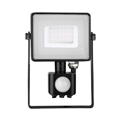 Immagine di V TAC VT 30 S B Faro LED Chip Samsung 30W con Sensore di Movimento e Crepuscolare Interruttore Manuale Bloccaggio Colore Nero 6400K IP65
