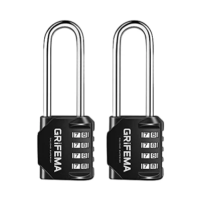Immagine di GRIFEMA 2 pezzi serratura a combinazione 4 cifre con arco lungo lucchetto codice numerico in lega di zinco robusta, per armadietto, garage