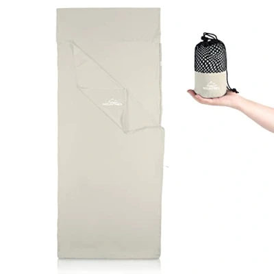 Immagine di MOUNTREX® Sacco a pelo con cerniera continua (220 x 90 cm) estivo per interni ed esterni, dimensioni ridotte e particolarmente morbido (ecru)