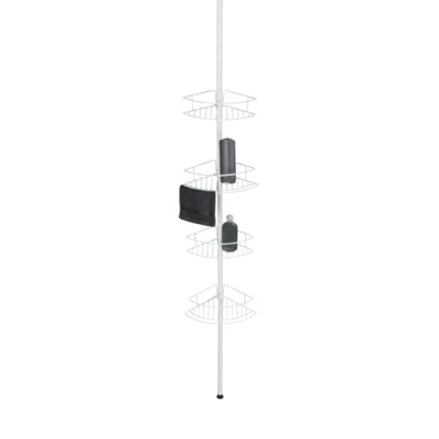 Immagine di WENKO Mensola Angolare Telescopica mod. Dolcedo Bianco Opaco con 4 Cestini Montaggio Senza Foratura in Acciaio Inox