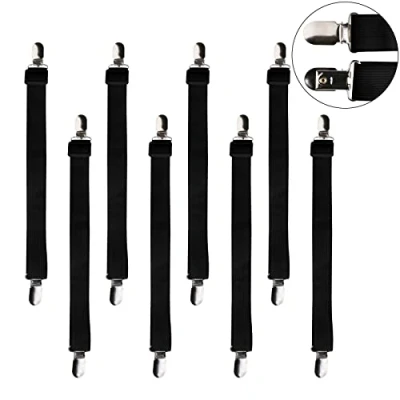 Immagine di Beedsooth 8 Pezzi (60cm 200cm) Elastici per Lenzuola, Clip Lenzuola Bretelle Regolabili Materasso, ASSE da Stiro O Divano, Nero