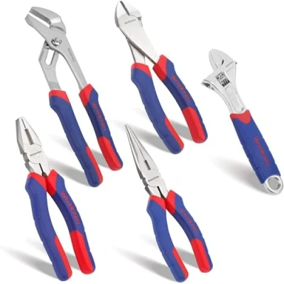Immagine di WORKPRO Set di 5 Pinze Pinza Regolabile, Universale, a Becchi Lunghi, Taglio Laterale e Chiave Regolabile