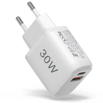 Immagine di Caricatore USB C, 30w a 2 porte PD+QC Adattatore di Alimentazione Spina Ricarica Rapida C per iphone15/Pro/Pro Max, Samsung/Xiaomi/Google/Tablet