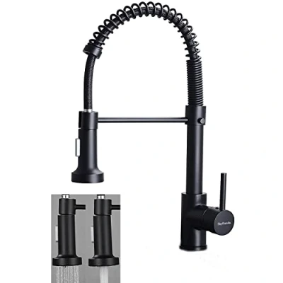 Immagine di SkyPanda Rubinetto da cucina, girevole a 360, con doccetta estraibile, materiale in rame, miscelatore spruzzatore doppia funzione, H, colore nero opaco