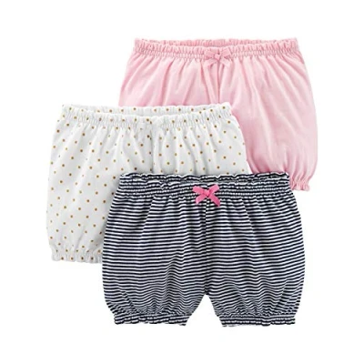 Immagine di Simple Joys by Carter&#039;s 3 Pack Bloomer Short Pantaloncini, Bianco Pois/Blu Marino Righe/Rosa Chiaro, 0 Mesi (Pacco da 3) Bimba
